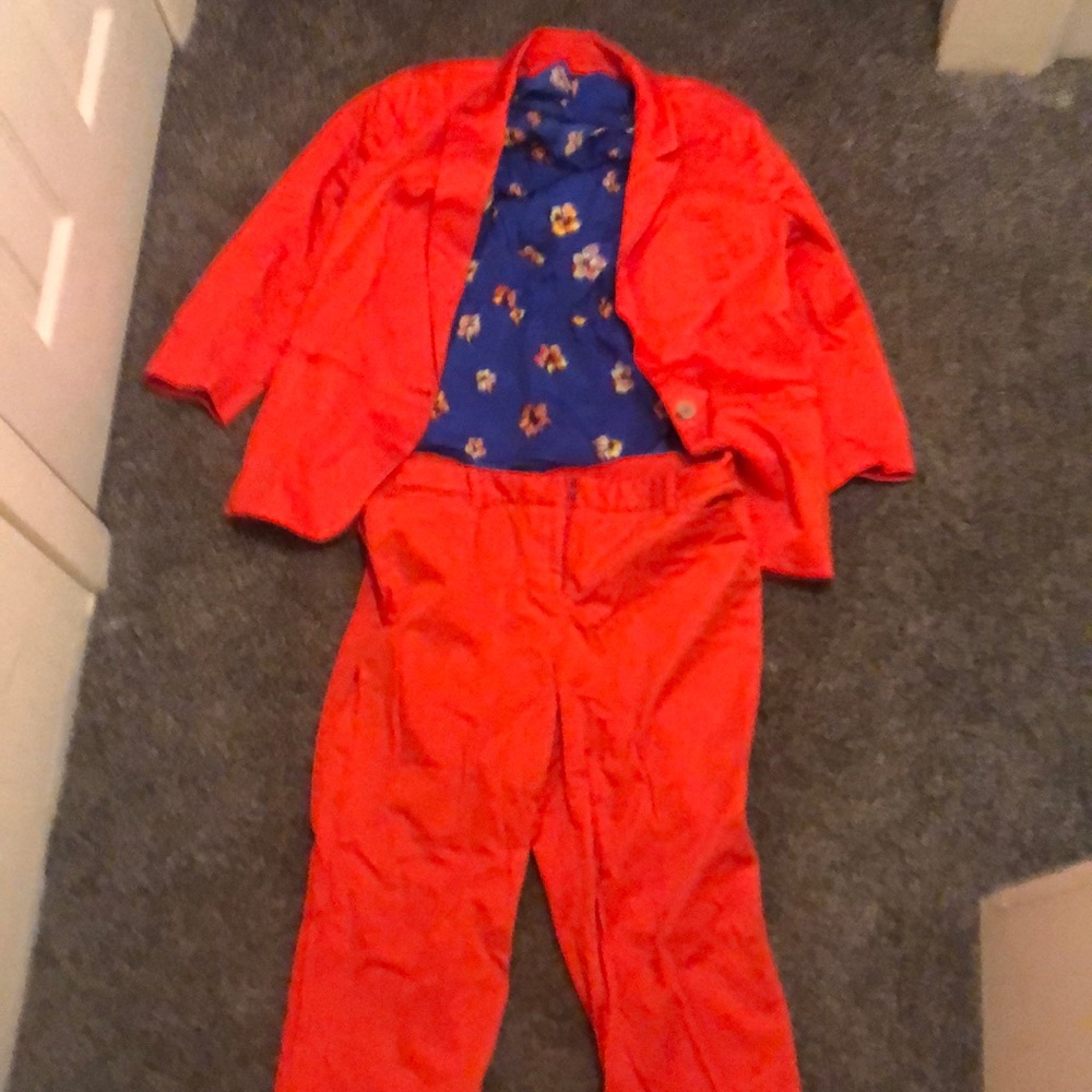 Orange/blue floral capris suit set